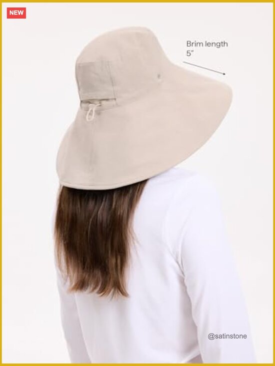 Ultra-Wide Cotton Linen Sun Hat UPF 50+ Packable Adjustable Ponytail Hole main image 6